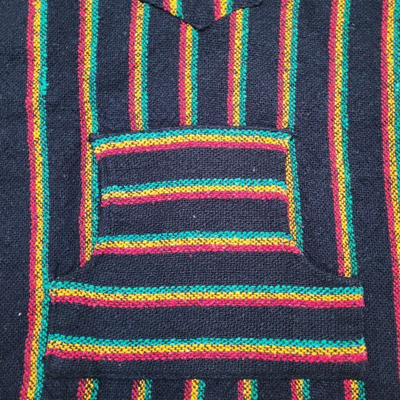 VTG 90s Rasta Baja Hoodie Drug Rug Boxy Cropped Fit Womens Oversized L/XL Reggae - Picture 3 of 5